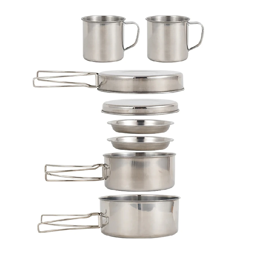 Camping Cooking Hob - 8-częściowy zestaw naczyń kempingowych ze stali